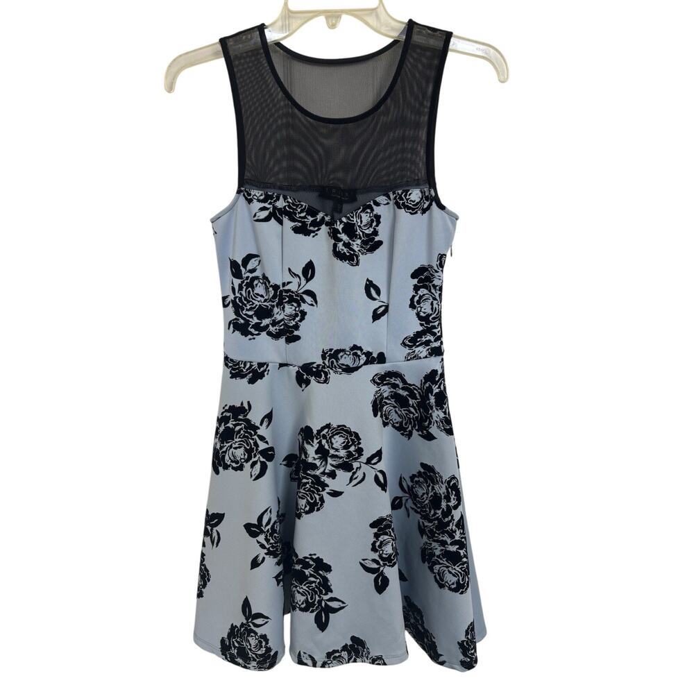 Light Blue Velvet Burnout Rose Mini Dress Small Rockabilly Sheer Whimsigoth Hoco